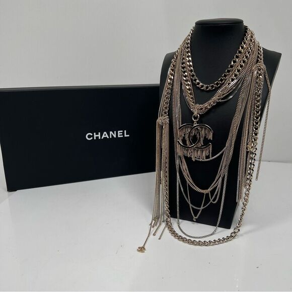 CHANEL Jewelry - Chanel CC Multilayer  Metal Necklace Choker With Box